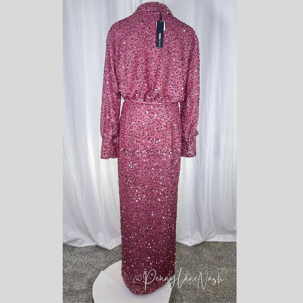 Fashion Nova Mauve Rain On Me Sequin Skirt Set - Picture 15 of 15